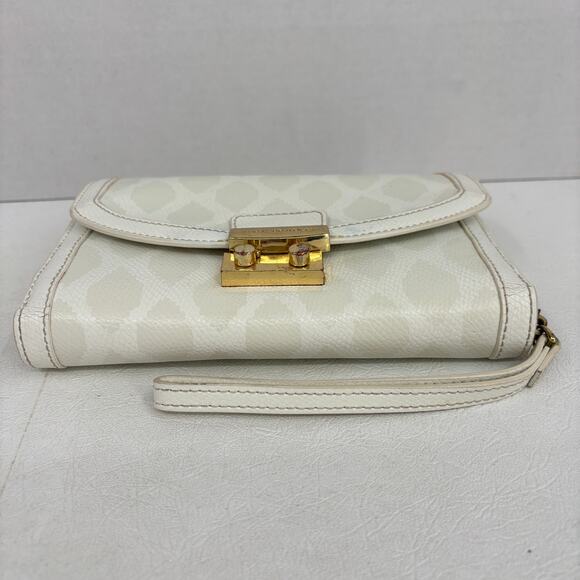 Vera Bradley Ultimate Wristlet Wallet Clutch White Oyster Leather Diamond Print - Picture 3 of 15